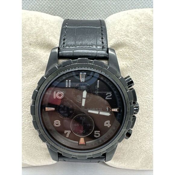 Fossil Dean FS4646 Men Black Leather Analog Dial Quartz Chronograph Watch AEA124 - Picture 1 of 11